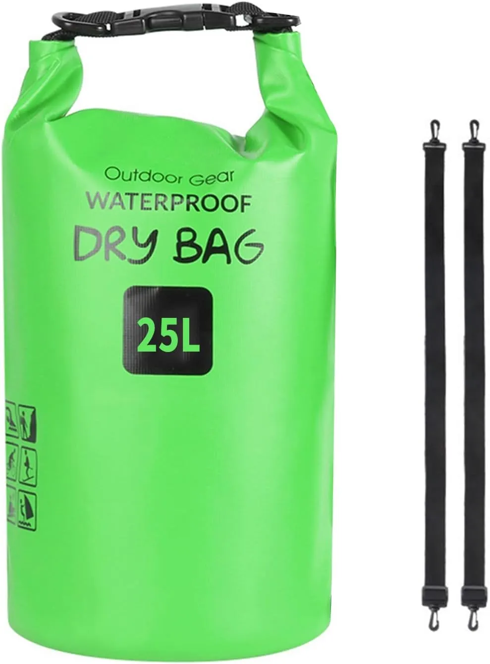 Outdoor Beach Buckled Storage Sacks Waterproofs Dry Bag Swimming Bag Floating Bags for Camping Hiking Trekking, Grass Green, 25l