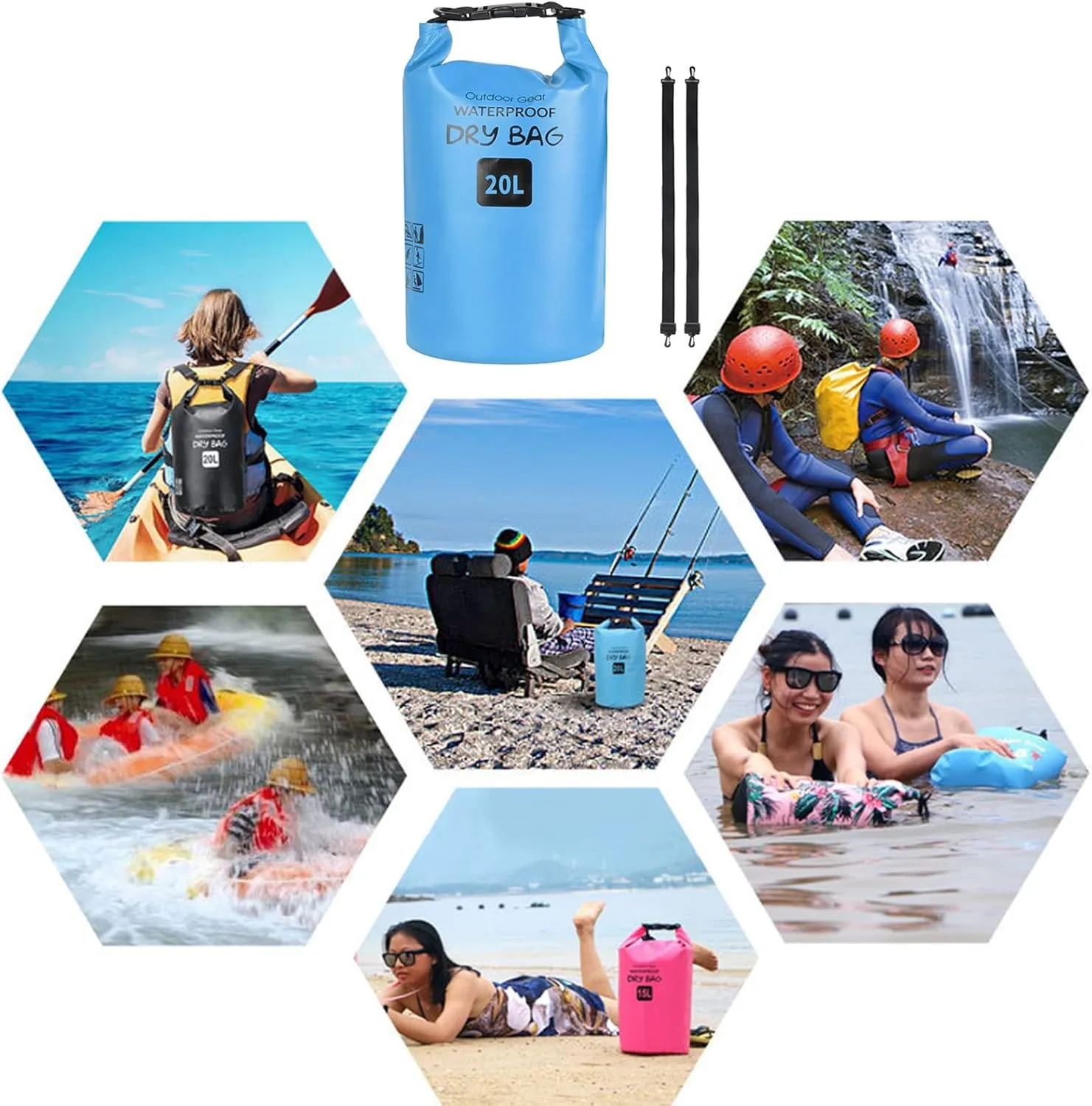Outdoor Beach Buckled Storage Sacks Waterproofs Dry Bag Swimming Bag Floating Bags for Camping Hiking Trekking, Grass Green, 25l