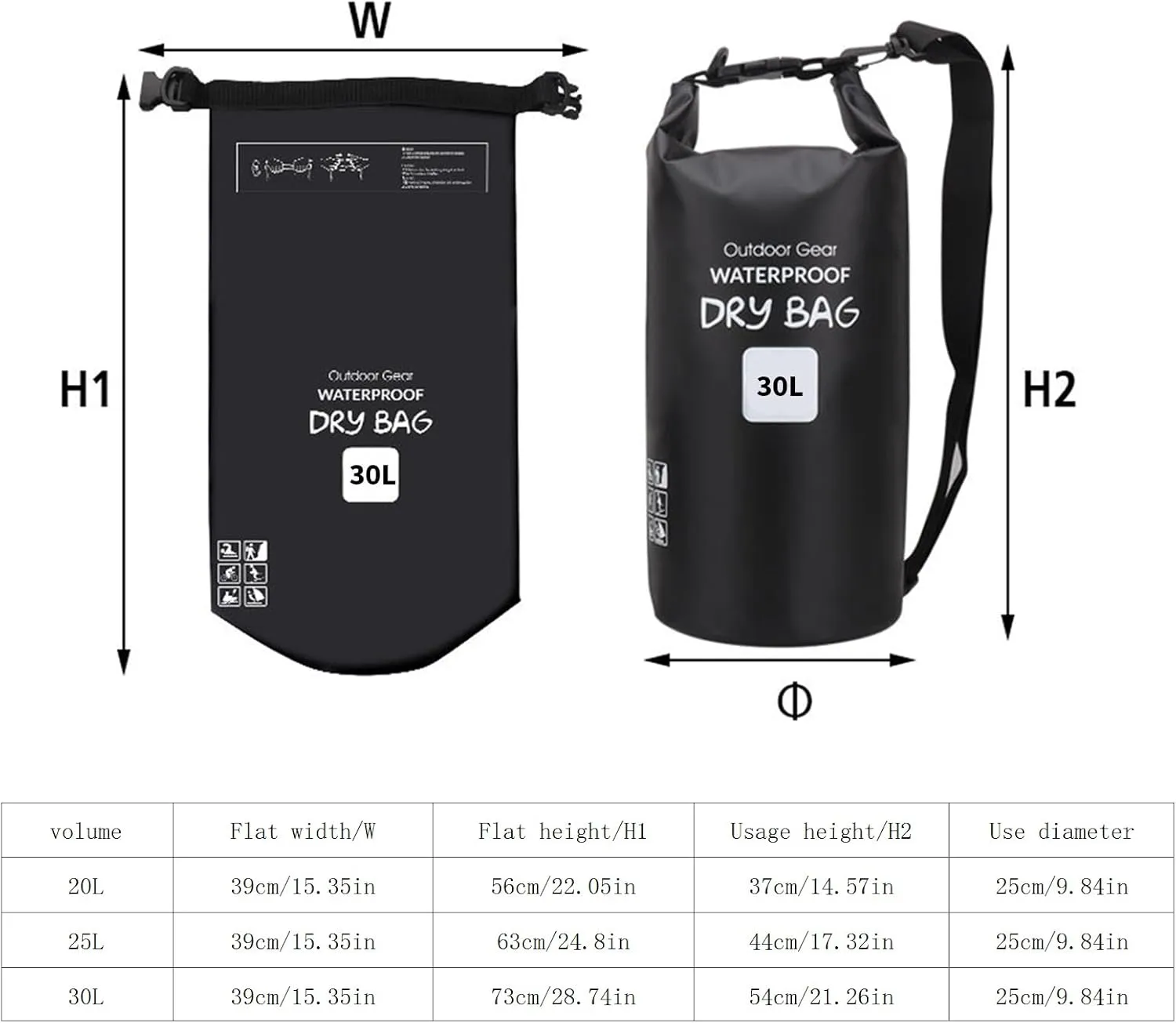 Outdoor Beach Buckled Storage Sacks Waterproofs Dry Bag Swimming Bag Floating Bags for Camping Hiking Trekking, Grass Green, 25l