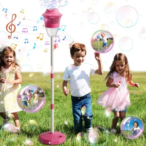 Outdoor Bubble Machine for Kids, 47 Inches Height Standing Bubble Maker with Music & Lights, Rechargeable Bubble Tower for Kids, Summer Toy Garden Play, Birthday Party Gift
