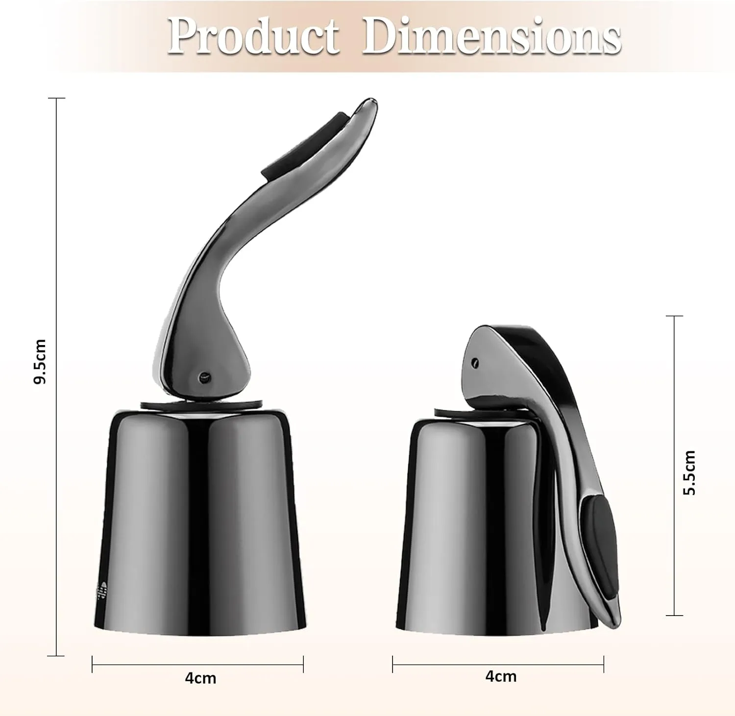 OWO Stainless Steel Wine Bottle Stopper, Reusable Wine Saver with Silicone Seal, Decorative Bottle Sealer, Keeps Fresh (Metal Black, 2 Pack)