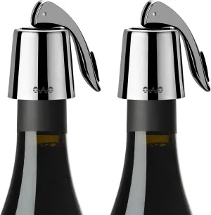 OWO Stainless Steel Wine Bottle Stopper, Reusable Wine Saver with Silicone Seal, Decorative Bottle Sealer, Keeps Fresh (Metal Black, 2 Pack)