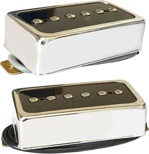 P90 Tone Pickups Set, Humbucker-sized Single Coil Neck Pick-up and Bridge Pick Up Loaded Alnico V Magnets, as Replacement Parts for Standard-Humbucker Pickup on Electric Guitar, Chrome