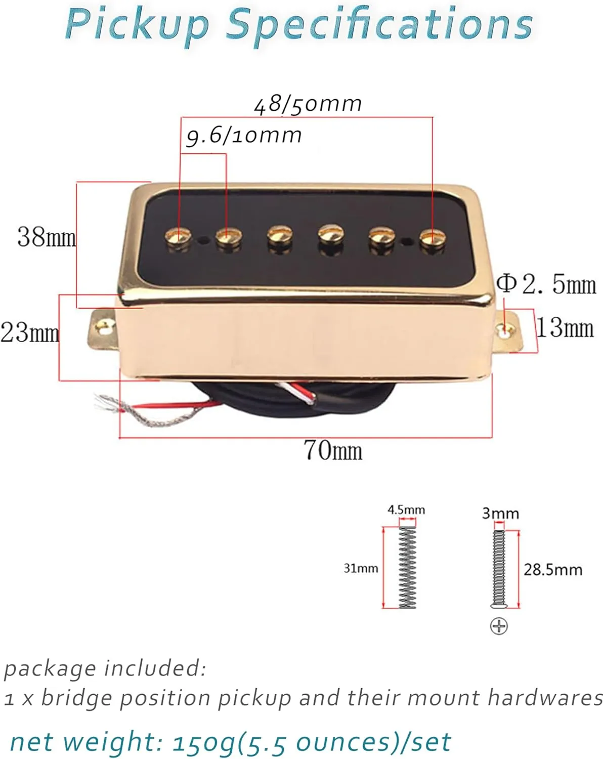 P90 Tone Pickups Set, Humbucker-sized Single Coil Neck Pick-up and Bridge Pick Up Loaded Alnico V Magnets, as Replacement Parts for Standard-Humbucker Pickup on Electric Guitar, Chrome
