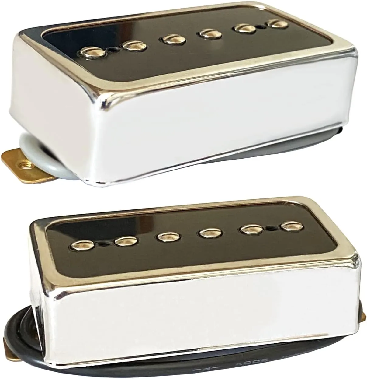 P90 Tone Pickups Set, Humbucker-sized Single Coil Neck Pick-up and Bridge Pick Up Loaded Alnico V Magnets, as Replacement Parts for Standard-Humbucker Pickup on Electric Guitar, Chrome