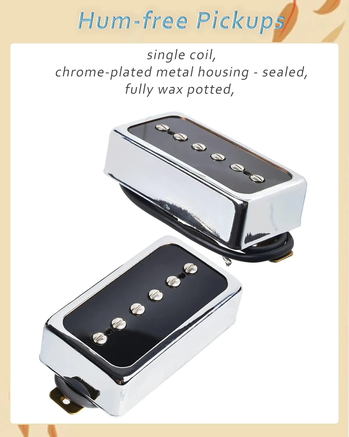 P90 Tone Pickups Set, Humbucker-sized Single Coil Neck Pick-up and Bridge Pick Up Loaded Alnico V Magnets, as Replacement Parts for Standard-Humbucker Pickup on Electric Guitar, Chrome