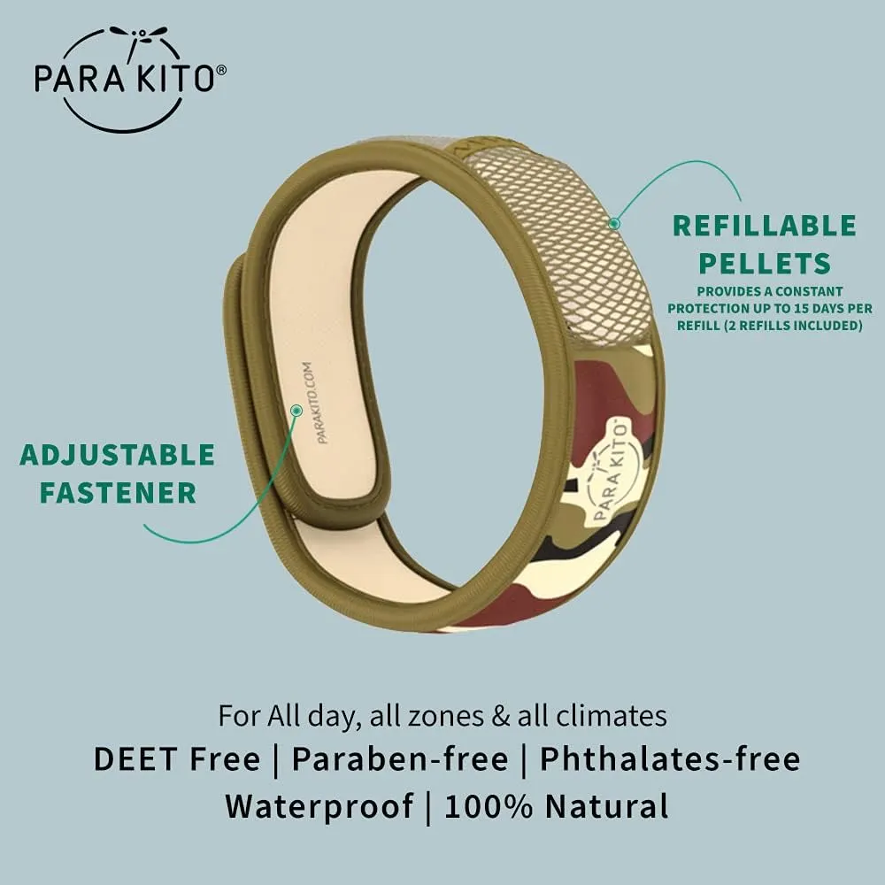 PARA'KITO Mosquito Insect & Bug Protection Wristband - Mosquito Stickers & Bug Spray Alternative - Summer Essentials, Beach Accessories, Hiking & Camping Essentials - Natural Essential Oils (Jungle)