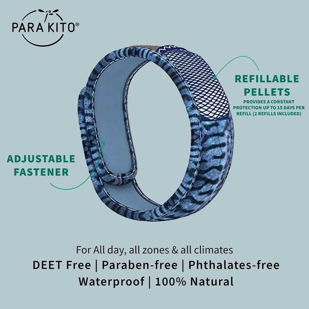 PARA'KITO Mosquito Insect & Bug Protection Wristband - Mosquito Stickers & Bug Spray Alternative - Summer Essentials, Beach Accessories, Hiking & Camping Essentials - Natural Essential Oils (Mackerel)