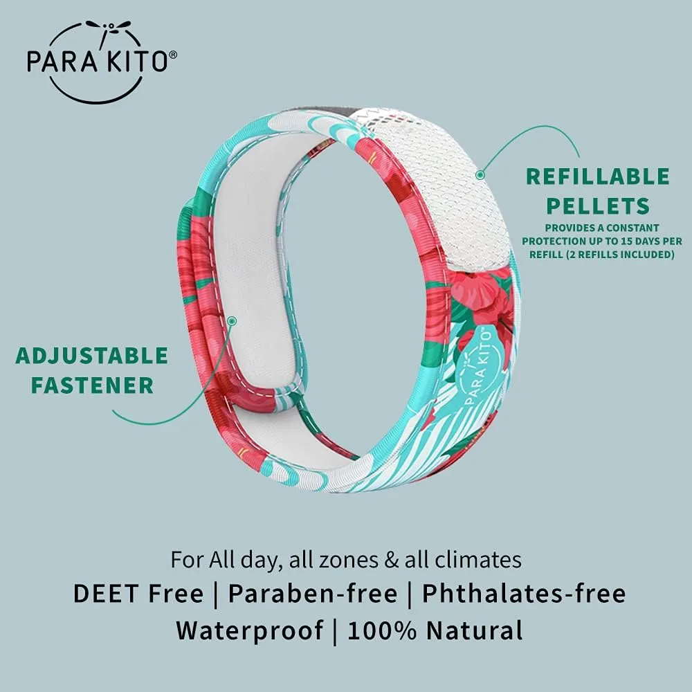PARA'KITO Mosquito Insect & Bug Protection Wristband - Mosquito Stickers & Bug Spray Alternative - Summer Essentials, Beach Accessories, Hiking & Camping Essentials - Natural Essential Oils (Paradise)