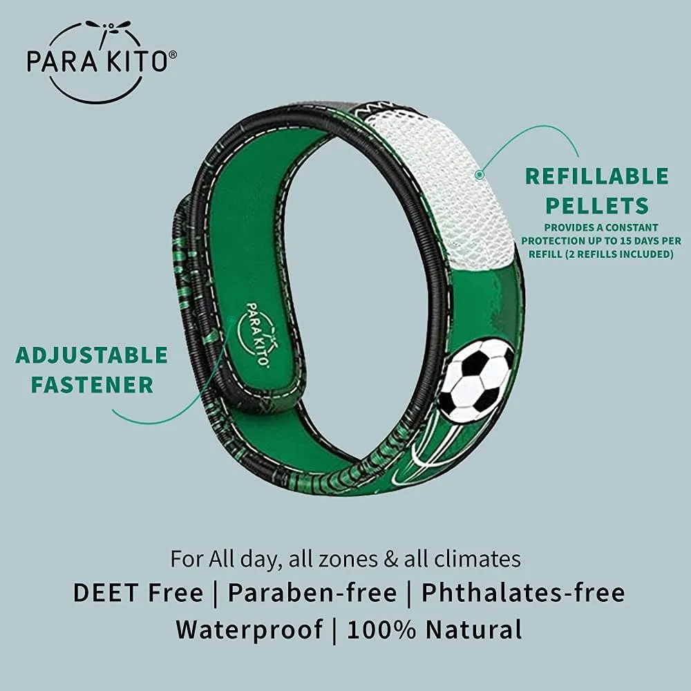 PARA'KITO Mosquito Insect & Bug Protection Wristband - Mosquito Stickers & Bug Spray Alternative - Summer Essentials, Beach Accessories, Hiking & Camping Essentials - Natural Essential Oils (Soccer)