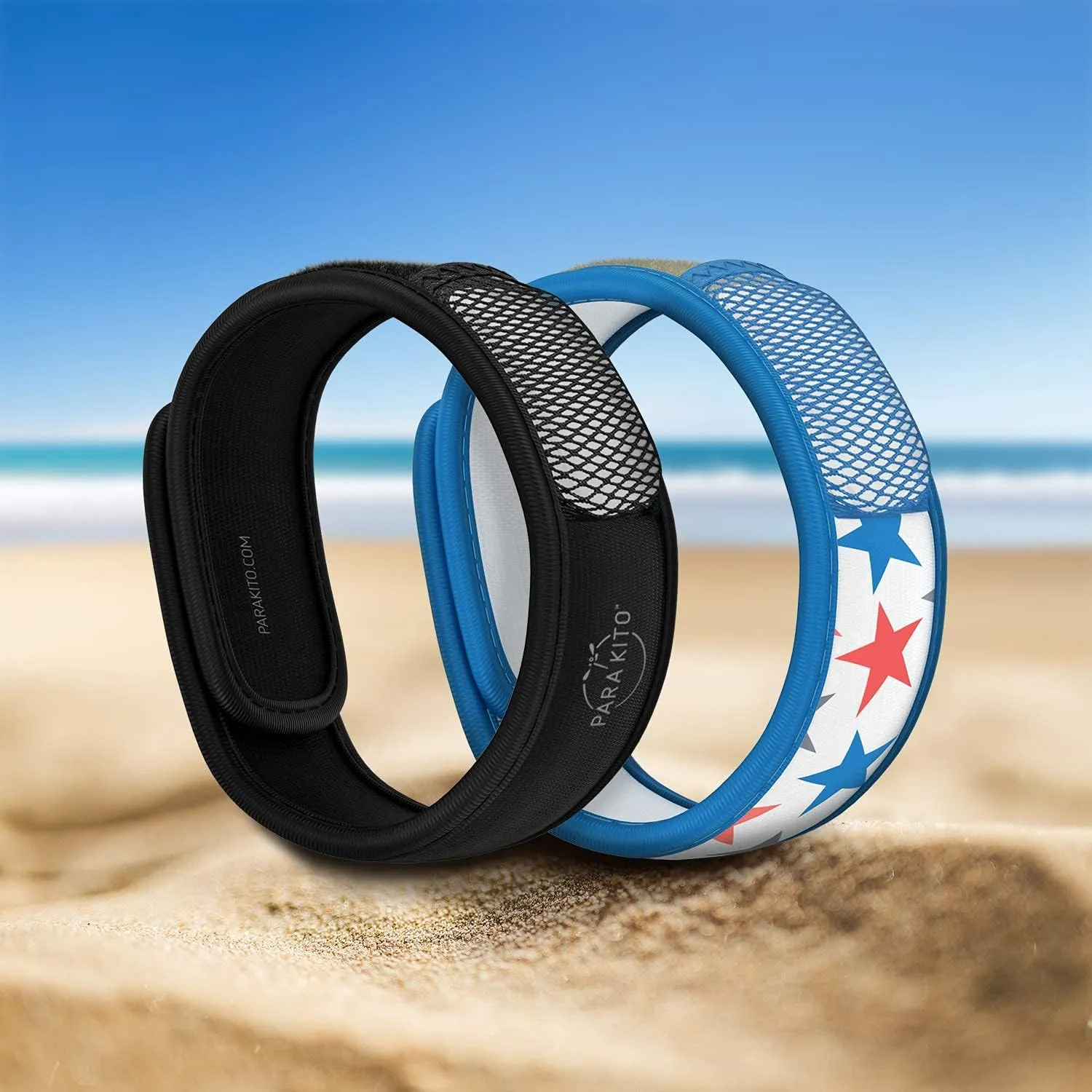 PARA'KITO Mosquito Repellent Bracelets   Refill Pellets Bundle, Mosquito Bracelets, Peppermint Oil, DEET Free Mosquito Repeller, Hiking Accessories, 2 Wristbands & 2 Refills (Black   Stars)