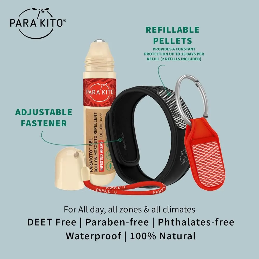 PARA'KITO Mosquito Repellent Bundle - 1 Roll-on | 1 Wristband | 1 Clip (Roll-on   Black   Red)