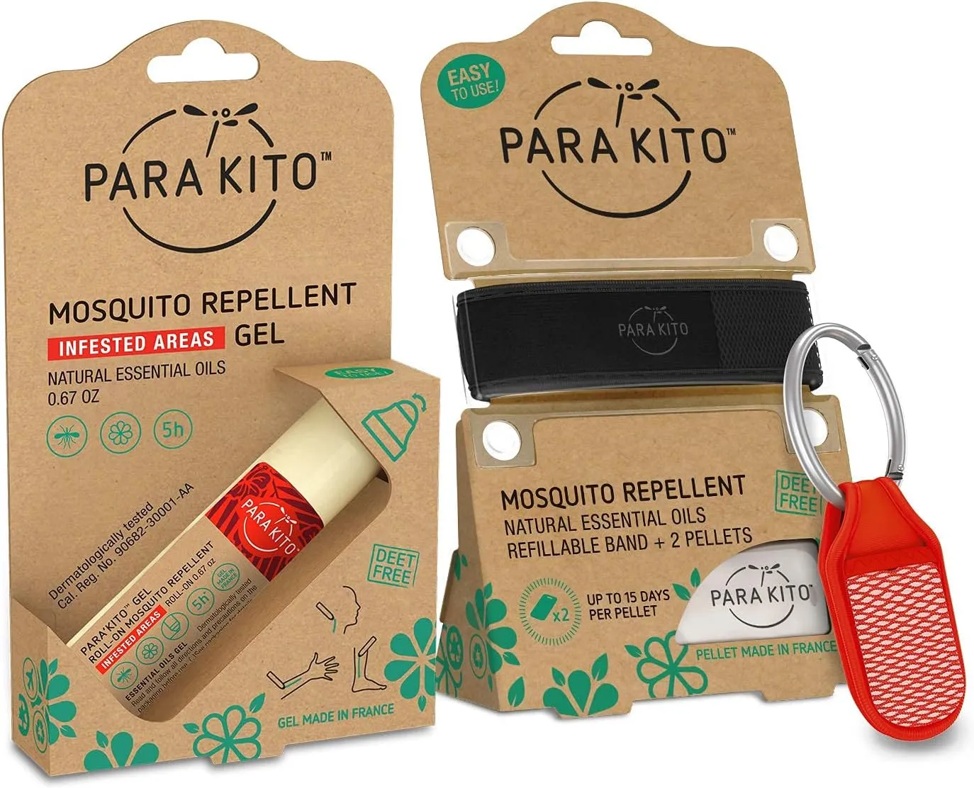 PARA'KITO Mosquito Repellent Bundle - 1 Roll-on | 1 Wristband | 1 Clip (Roll-on   Black   Red)