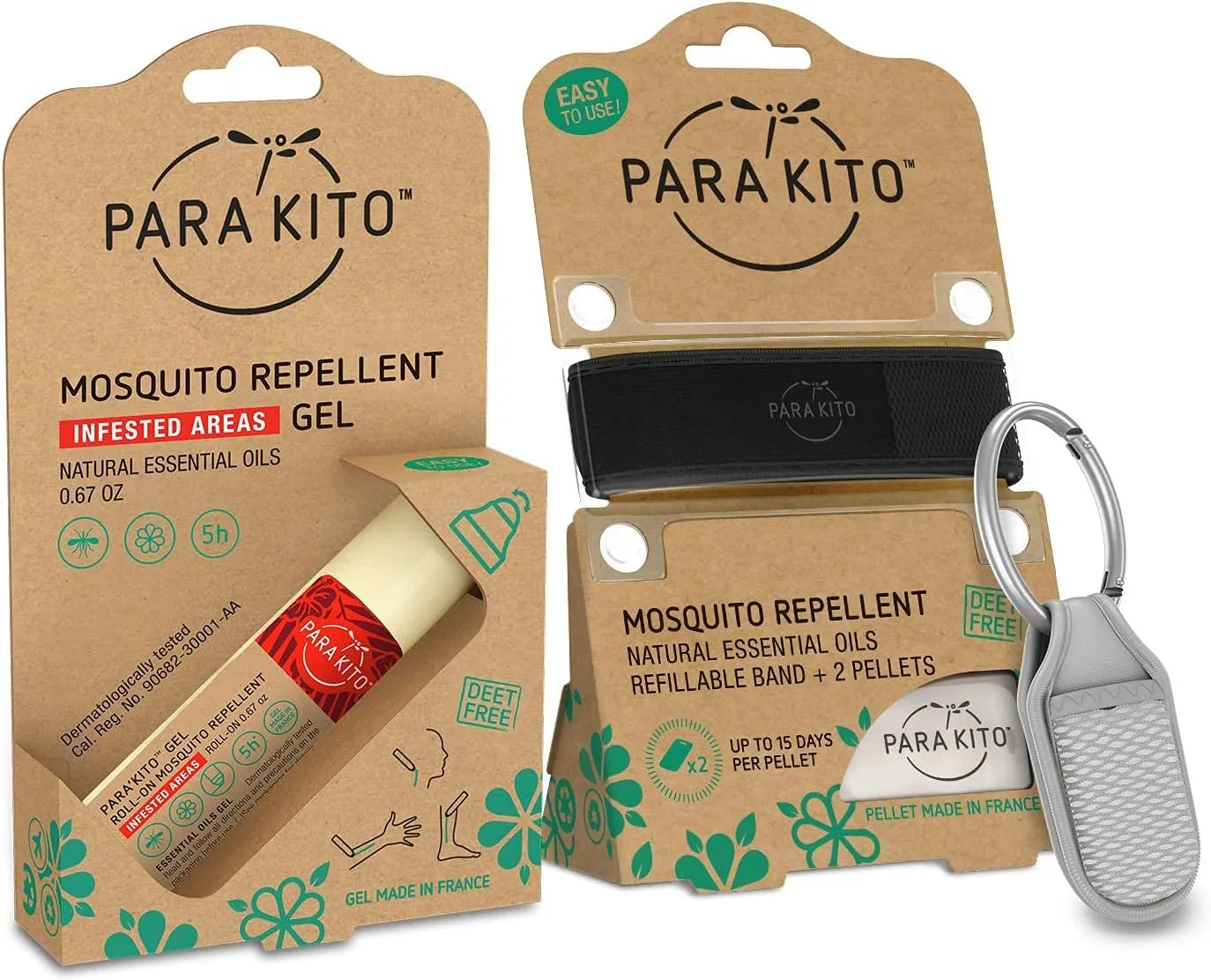 PARA'KITO Mosquito Repellent Bundle - 1 Roll-on | 1 Wristband | 1 Clip (Roll-on   Black   Sage)