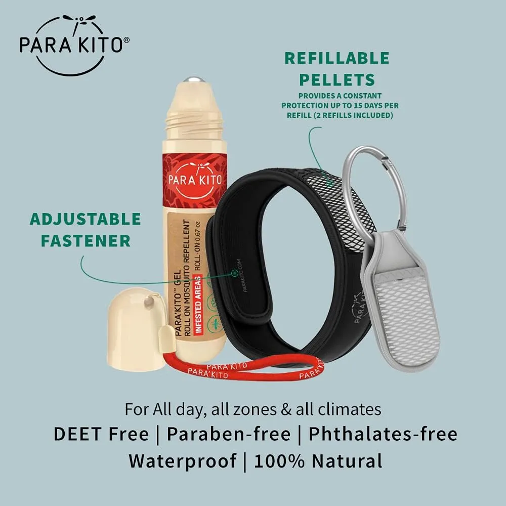 PARA'KITO Mosquito Repellent Bundle - 1 Roll-on | 1 Wristband | 1 Clip (Roll-on   Black   Sage)