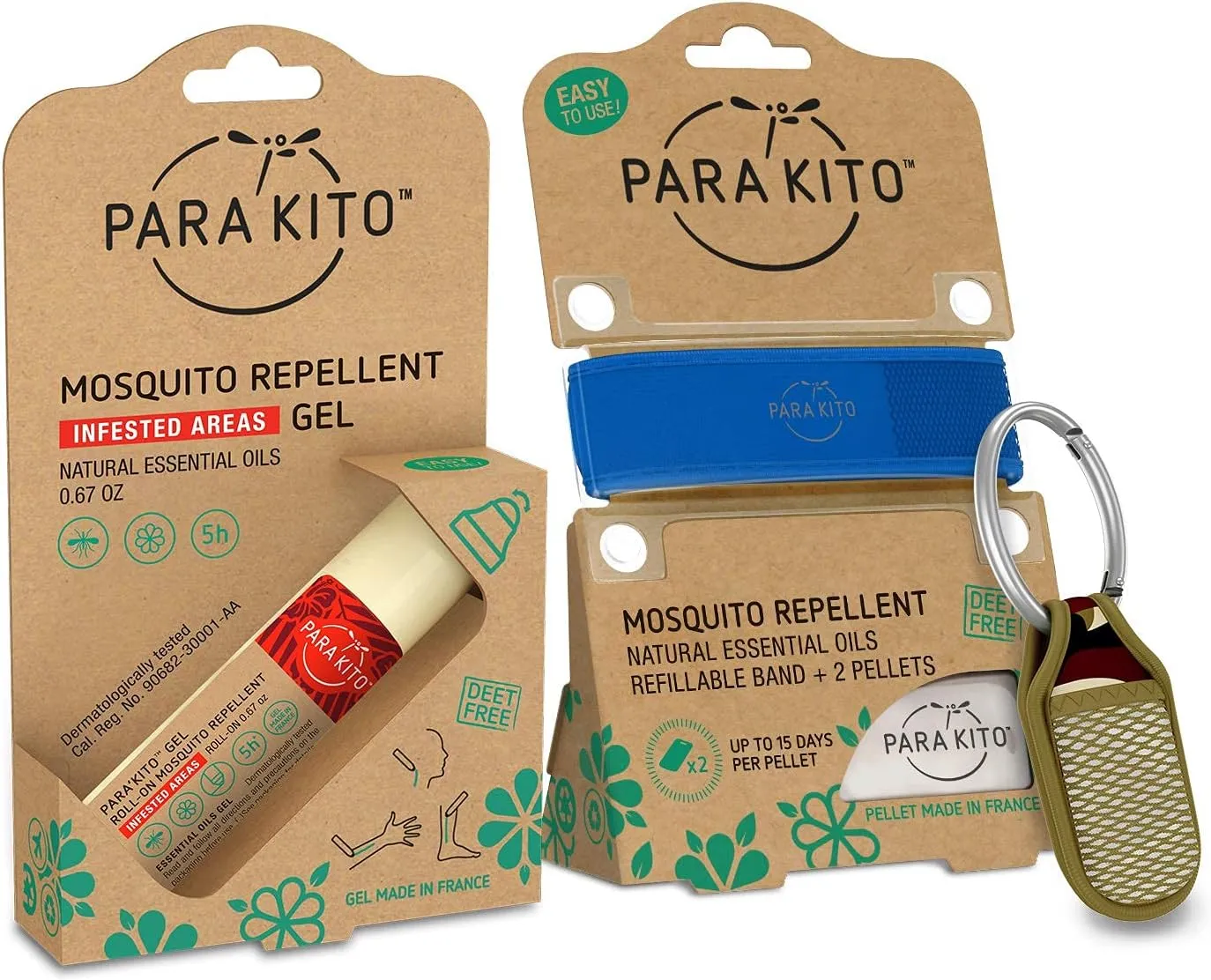 PARA'KITO Mosquito Repellent Bundle - 1 Roll-on | 1 Wristband | 1 Clip (Roll-on   Blue   Camo)