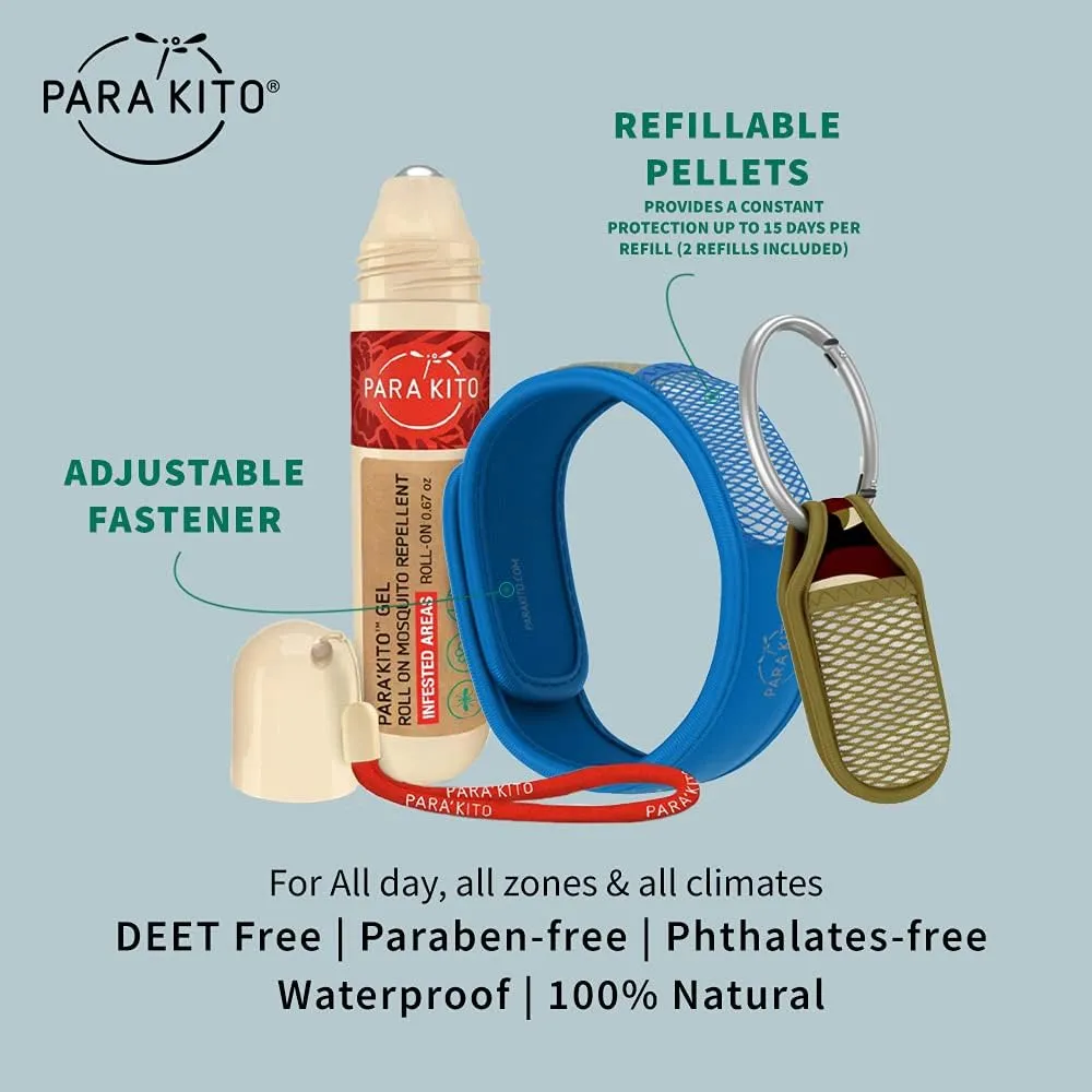 PARA'KITO Mosquito Repellent Bundle - 1 Roll-on | 1 Wristband | 1 Clip (Roll-on   Blue   Camo)