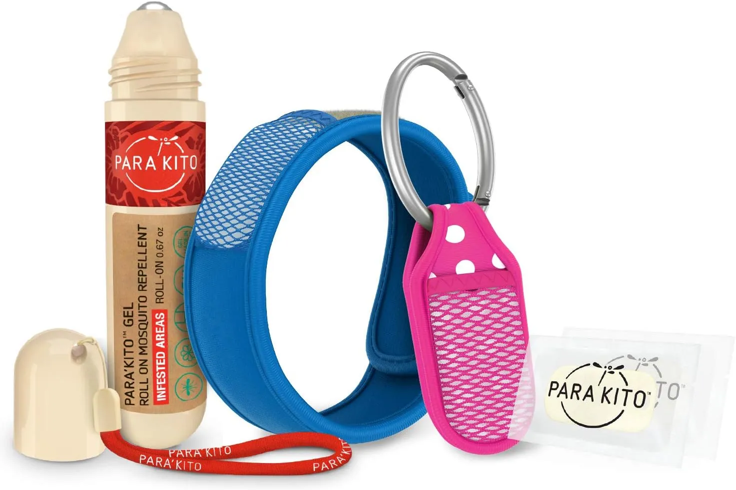 PARA'KITO Mosquito Repellent Bundle - 1 Roll-on | 1 Wristband | 1 Clip (Roll-on   Blue   Pink)