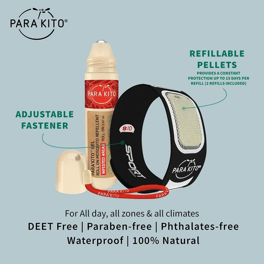 PARA'KITO Mosquito Repellent Bundle - 1 Roll-on Gel | 1 Black Sport Band