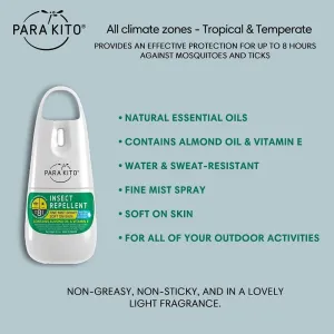 PARAKITO Mosquito, Ticks & Insect Spray- DEET Free, Citronella Essential Oil, Water & Sweat Resistant, Mosquito Bite Protection in Camping, Hiking, Travel Outdoor Activities (2.2oz (3 Pack))