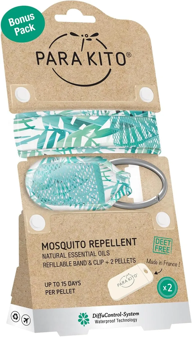PARA'KITO Natural Mosquito Repellent Wristband & Clip Bundle - Mosquito Bracelets, DEET Free, Waterproof - Insect Protection for Outdoor, Hiking, Camping & Travel Accessories - Foliage