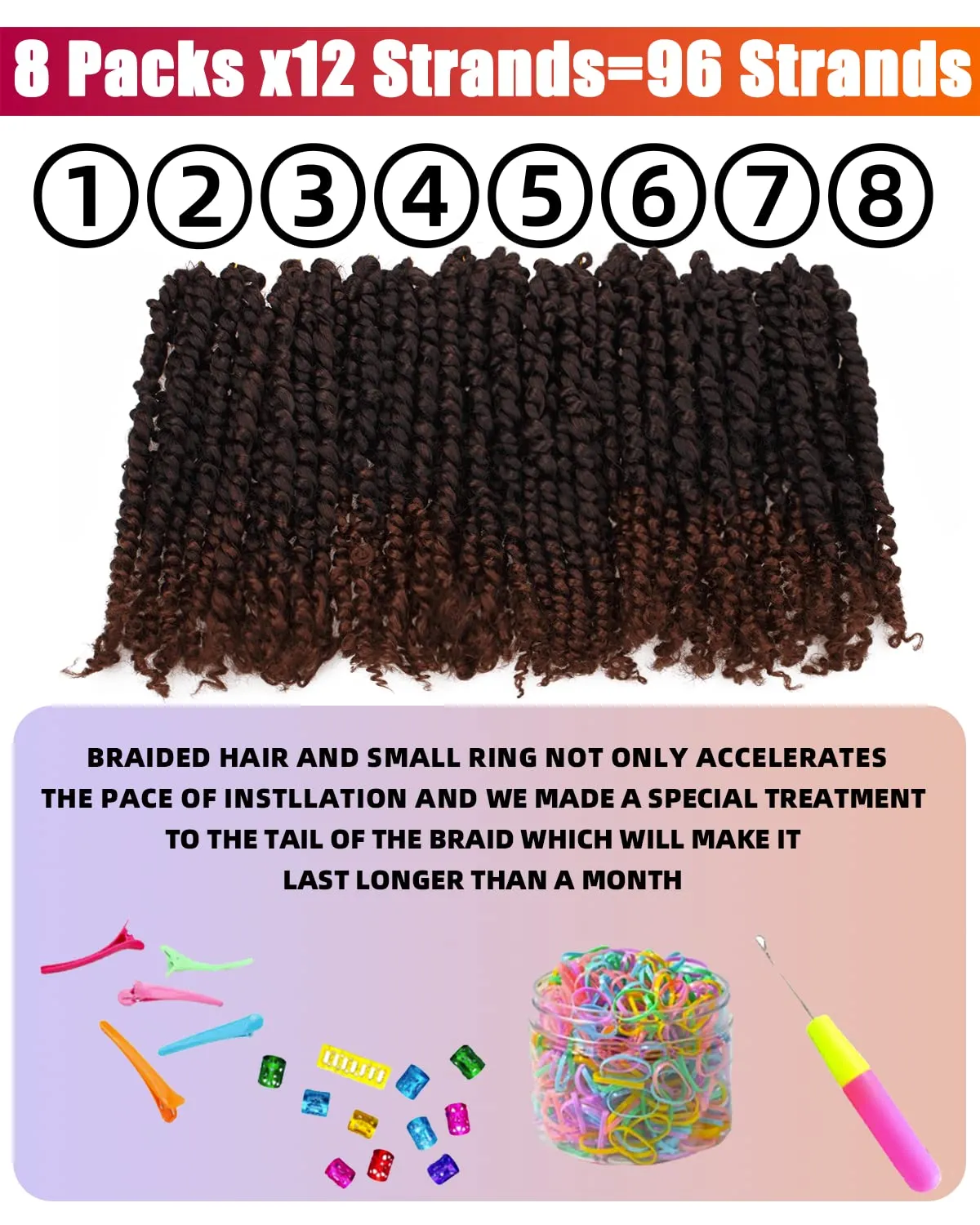 Passion Twist Hair-Pre-twisted Passion Twists,Pre-Looped Crochet Braids Made Of Bohemian Hair Synthetic Braiding Hair Extensions (10 Inch(Pack of 8), T30)