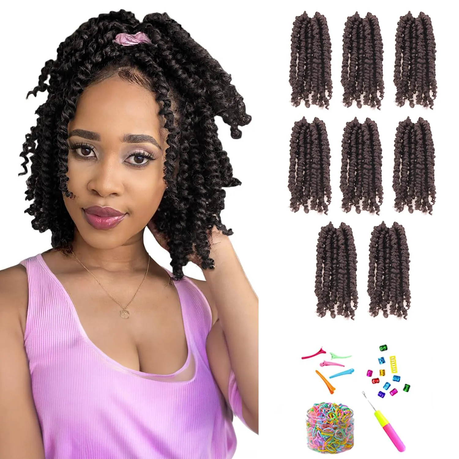 Passion Twist Hair-Pre-twisted Passion Twists,Pre-Looped Crochet Braids Made Of Bohemian Hair Synthetic Braiding Hair Extensions (6 Inch(Pack of 8), 4#)