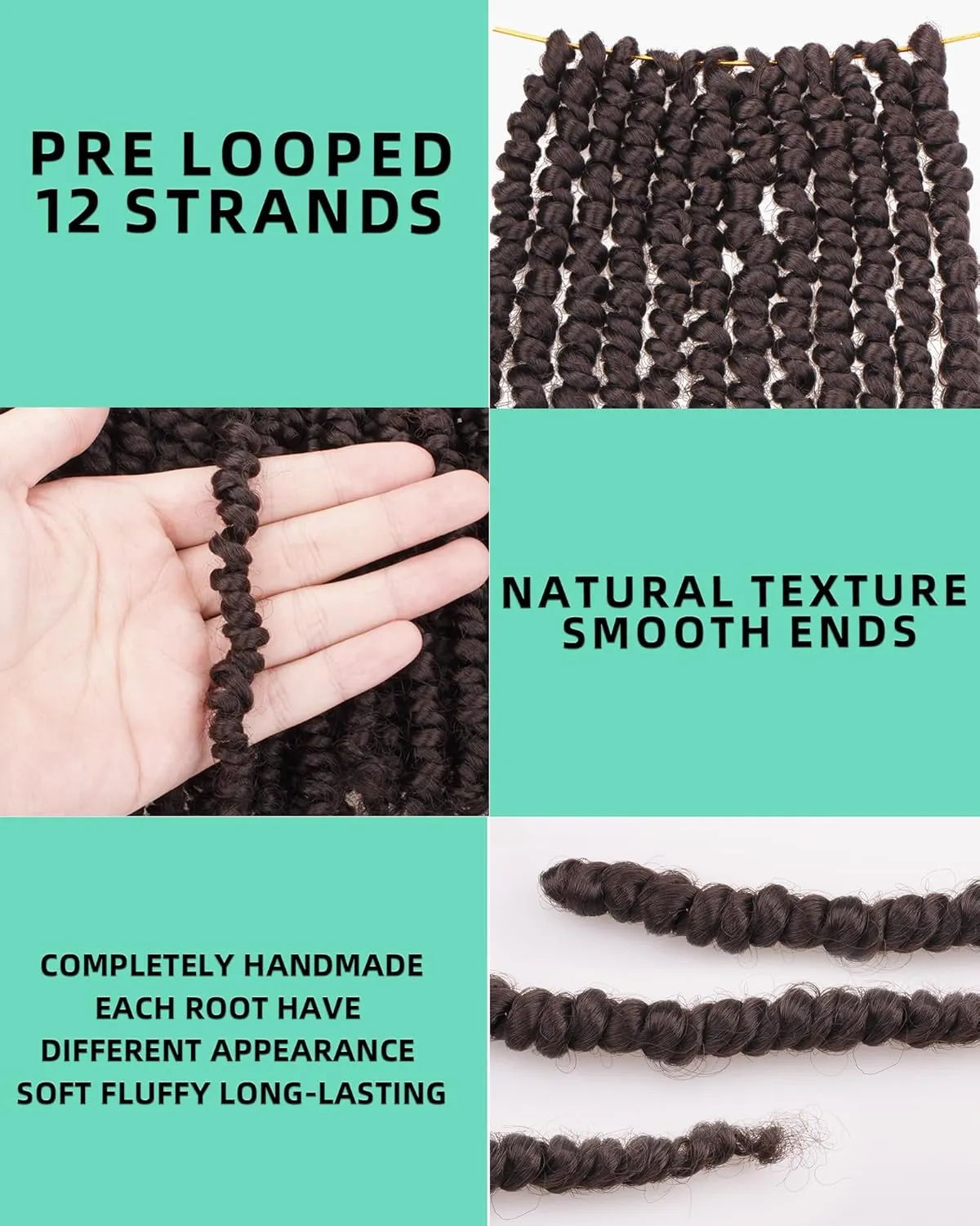 Passion Twist Hair-Pre-twisted Passion Twists,Pre-Looped Crochet Braids Made Of Bohemian Hair Synthetic Braiding Hair Extensions (6 Inch(Pack of 8), 4#)