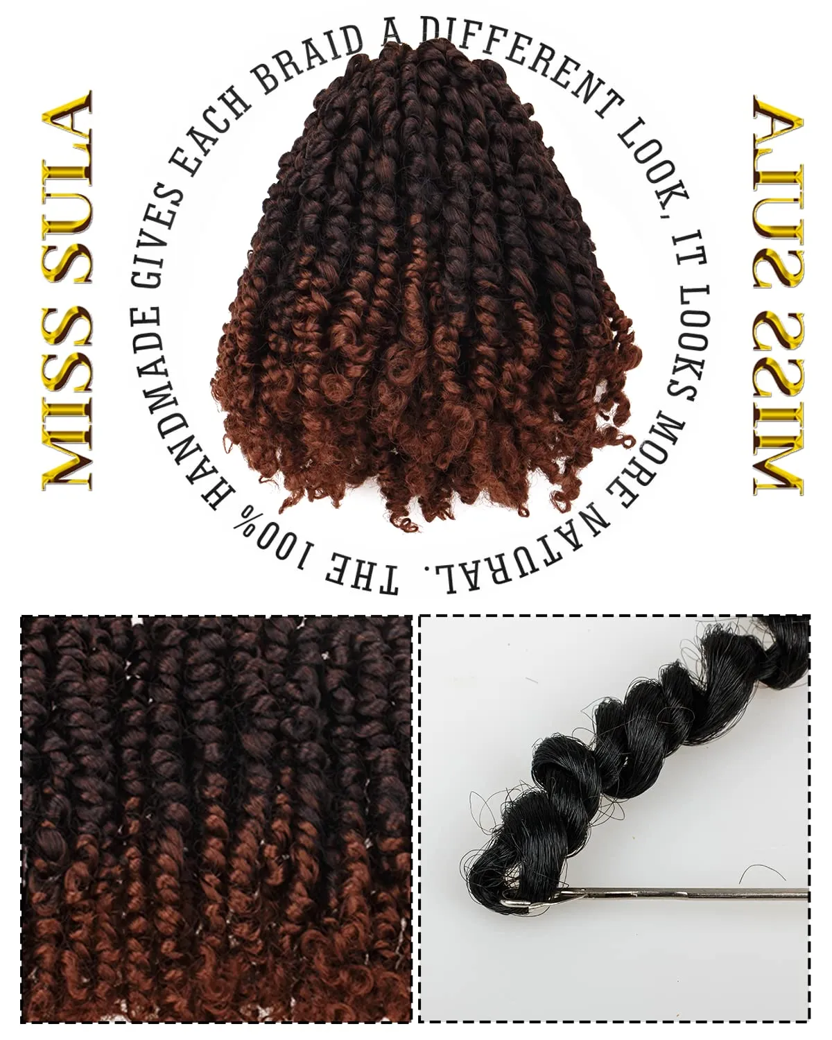 Passion Twist Hair-Pre-twisted Passion Twists,Pre-Looped Crochet Braids Made Of Bohemian Hair Synthetic Braiding Hair Extensions (8 Inch(Pack of 8), T30)