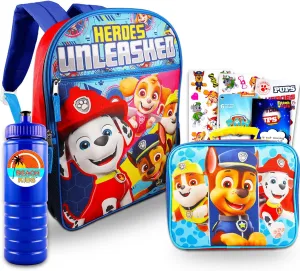 Paw Patrol Backpack and Lunch Bag for Kids - Bundle 16" Paw Patrol School Backpack, Insulated Lunch Bag, Stickers, More | Paw Patrol School Supplies