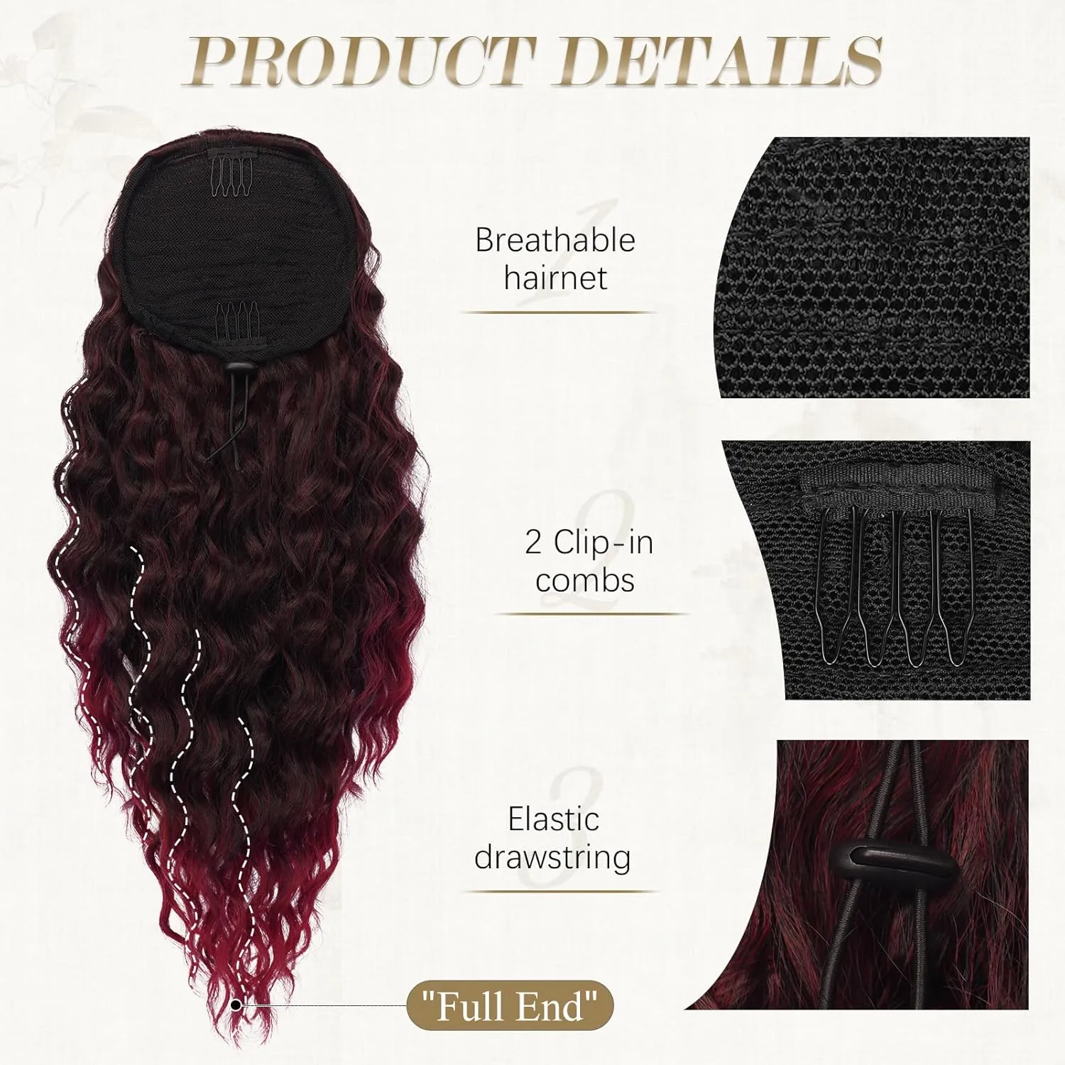 PEACOCO Ponytail Extension 20inch Long Synthetic Drawstring Ponytail Afro Curly Fluffy Pony Tail for Black Women Daily Use, 1B/Bug