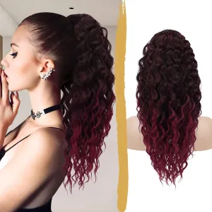 PEACOCO Ponytail Extension 20inch Long Synthetic Drawstring Ponytail Afro Curly Fluffy Pony Tail for Black Women Daily Use, 1B/Bug