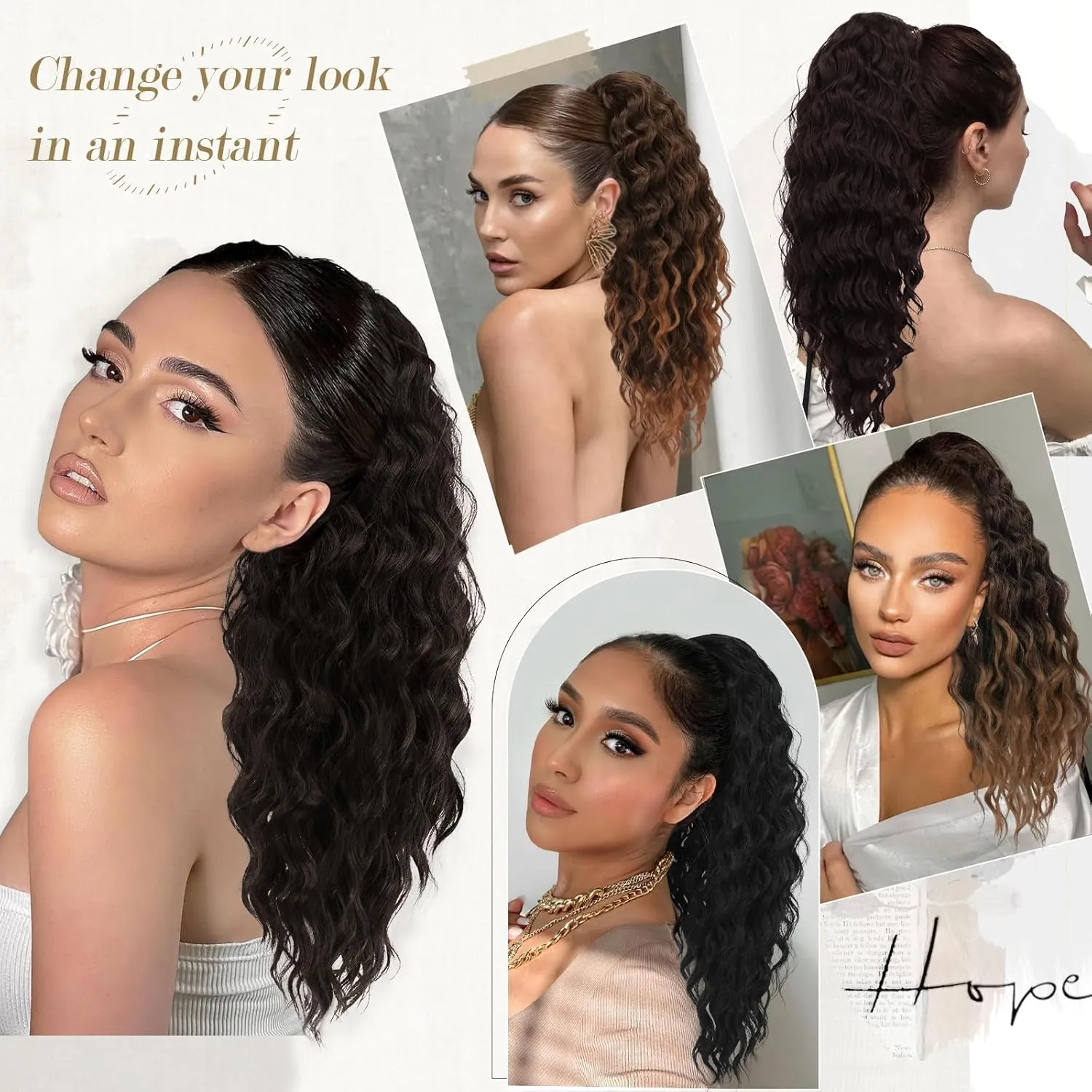 PEACOCO Ponytail Extension 20inch Long Synthetic Drawstring Ponytail Afro Curly Fluffy Pony Tail for Black Women Daily Use, 1B/Bug