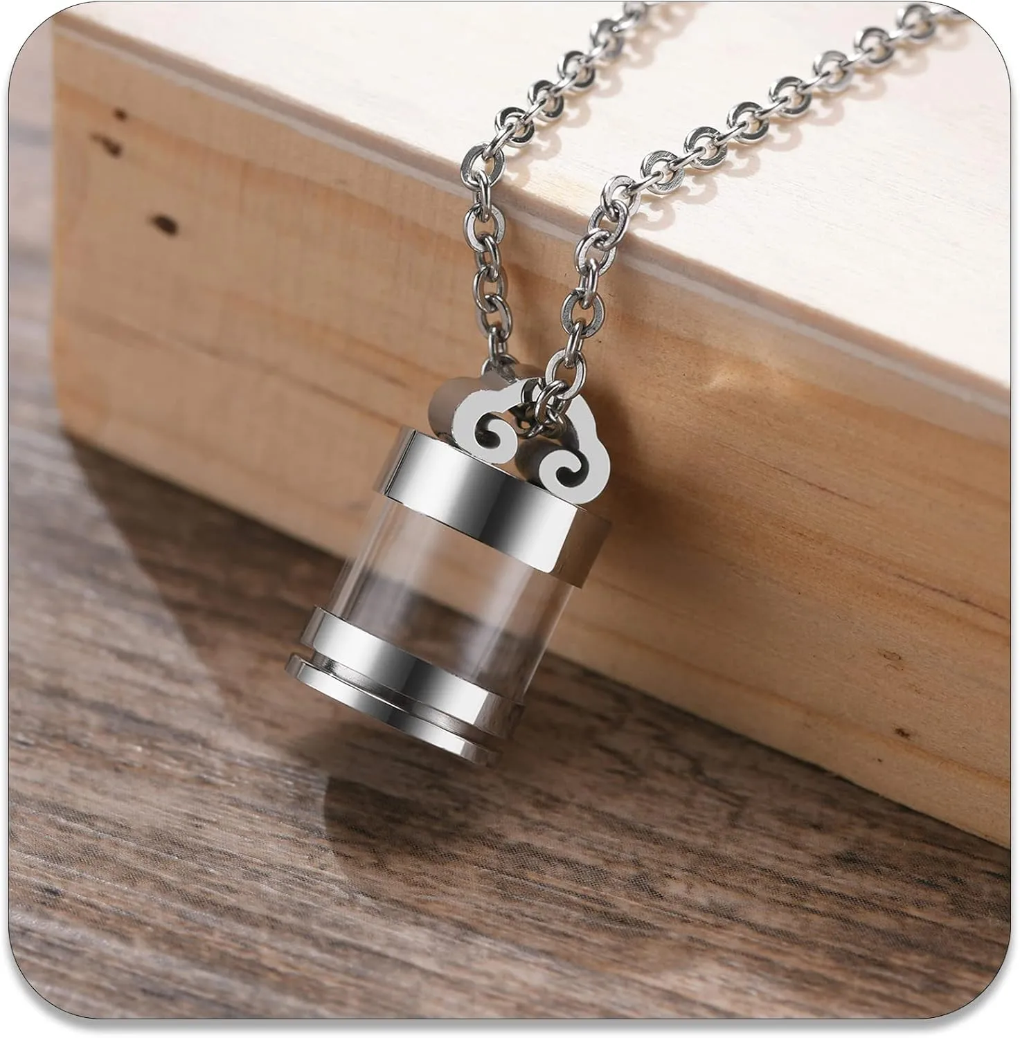 PEAS Fashion Stainless Steel Glass Bottle Pendant Container Ashes Holder Necklace