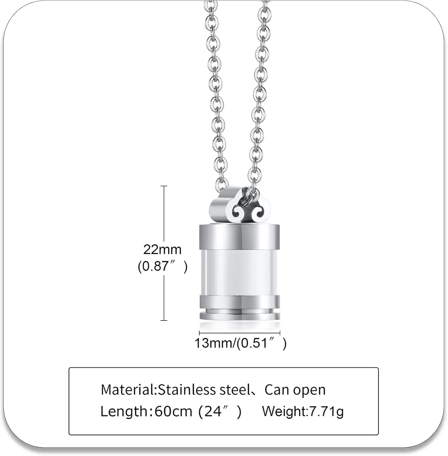 PEAS Fashion Stainless Steel Glass Bottle Pendant Container Ashes Holder Necklace