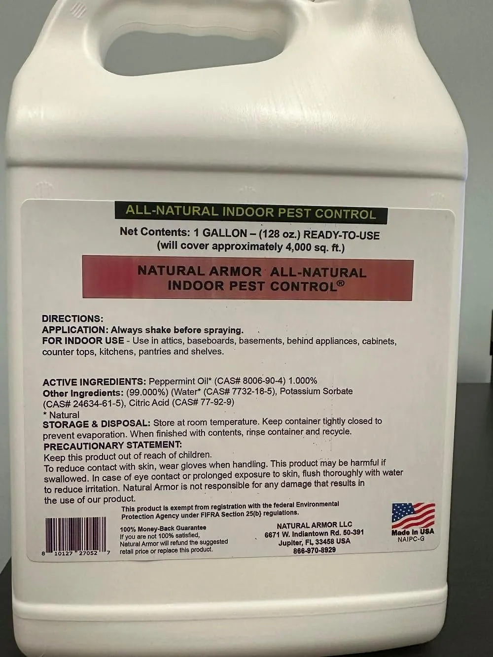 Peppermint Repellent for Indoor Pest Control - All Natural & Safe Spray for Outdoor Use. Natural Armor Indoor Pest Control. 128 Oz Gallon, Refill