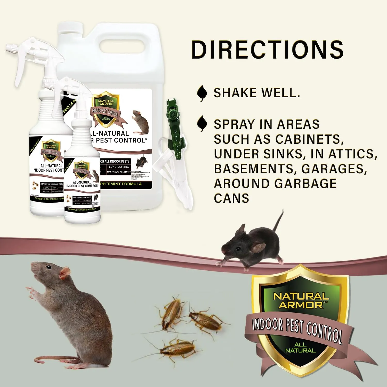 Peppermint Repellent for Indoor Pest Control - All Natural & Safe Spray for Outdoor Use. Natural Armor Indoor Pest Control. 128 Oz Gallon, Refill