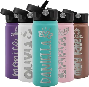 Personalized Custom Water Bottle For Kids, Toddler & Children w NAME & 36 ICON FREE ENGRAVING! | 18 oz - 9 Color | BPA Free - Double Wall Insulated