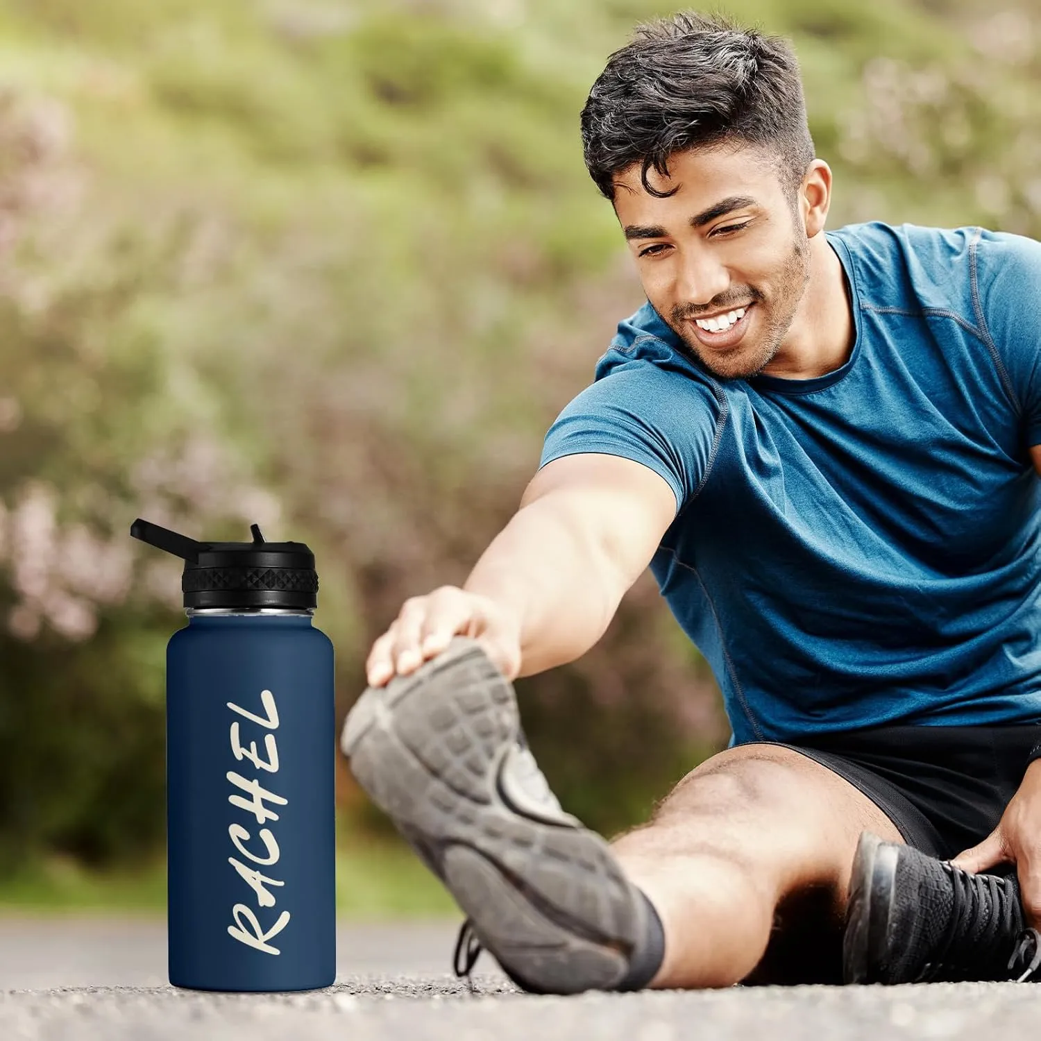 Personalized Custom Water Bottle with Text Photo Print in USA 32oz Double Wall Stainless Steel Leakproof Wide Mouth Cup with Flip Straw