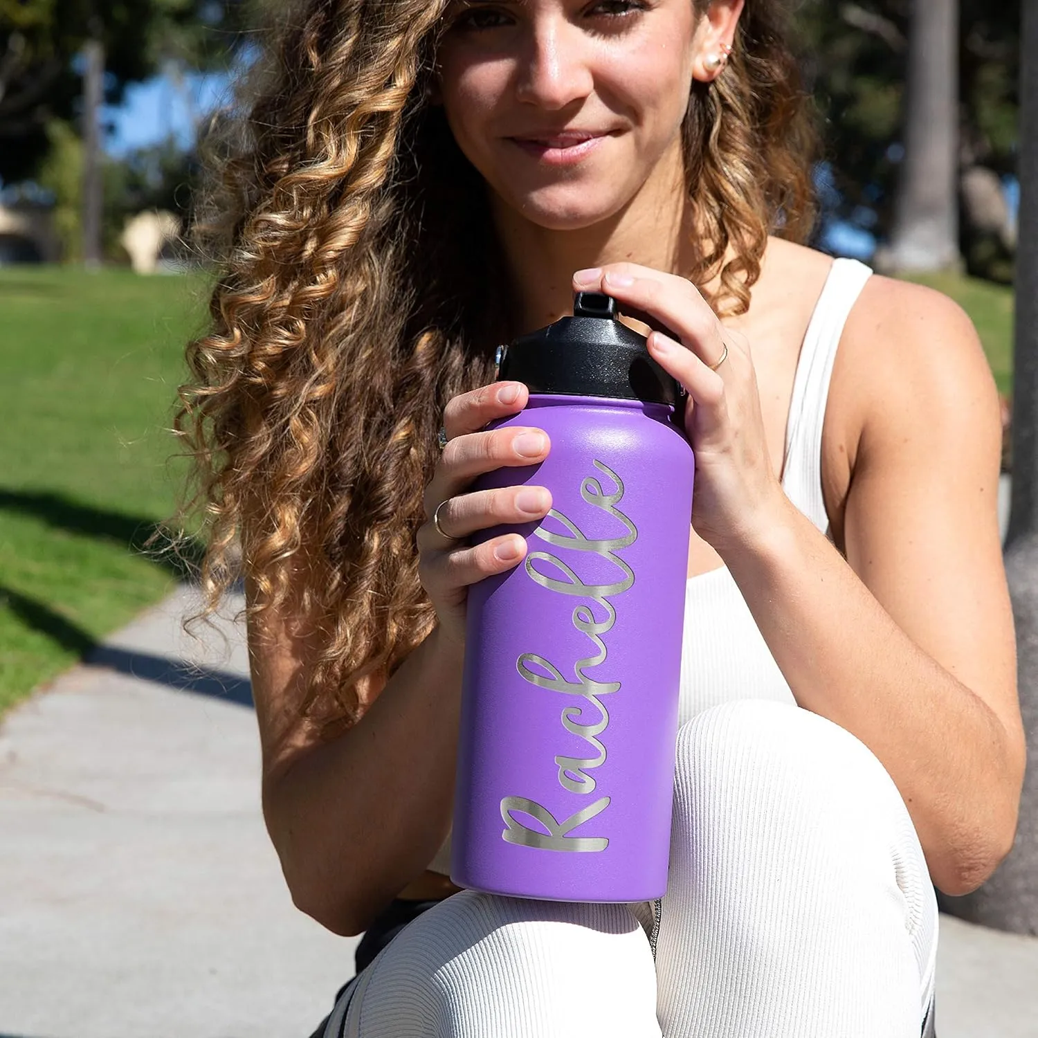 Personalized Water Bottle w Straw Lid Double Wall Insulated | 32 oz - 12 Font - Rose Gold | 9 Color Custom Water Bottle w Name and Text, BPA Free - Non Sweat - Vacuum Insulated