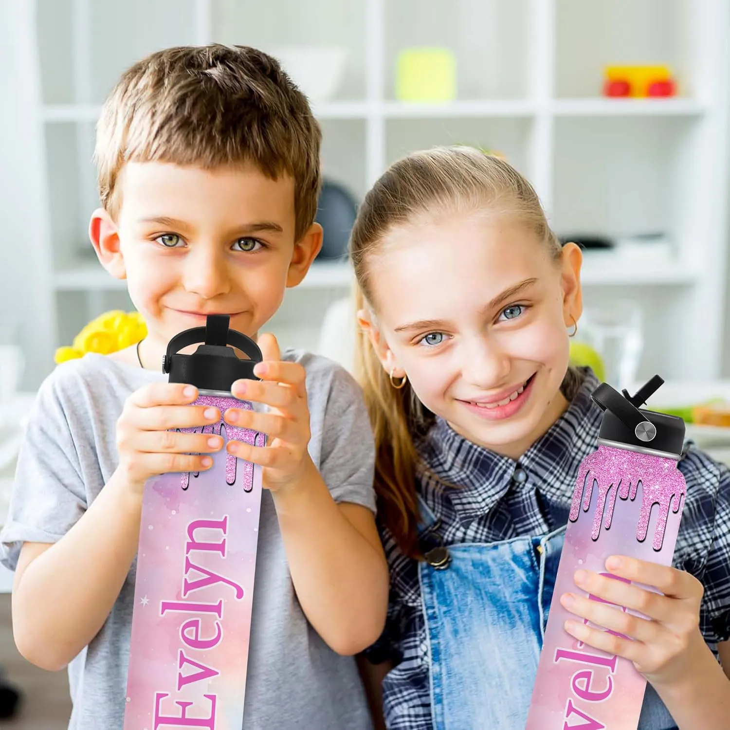 Personalized Water Bottles for Kids Custom Name Insulated Stainless Steel Cup with Straw Lid for Boy Girl Customized Sport Tumblers Back to School Gift 12oz/18oz/32oz(design06)