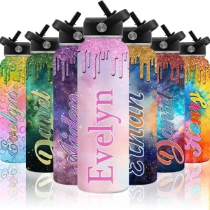 Personalized Water Bottles for Kids Custom Name Insulated Stainless Steel Cup with Straw Lid for Boy Girl Customized Sport Tumblers Back to School Gift 12oz/18oz/32oz(design06)