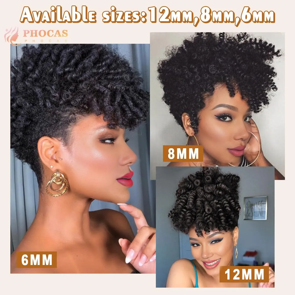 PHOCAS 5Packs 10'' Toin Curl Short Crochet Hair Curl Crochet Braids for Women Natural Black to Golden Blonde