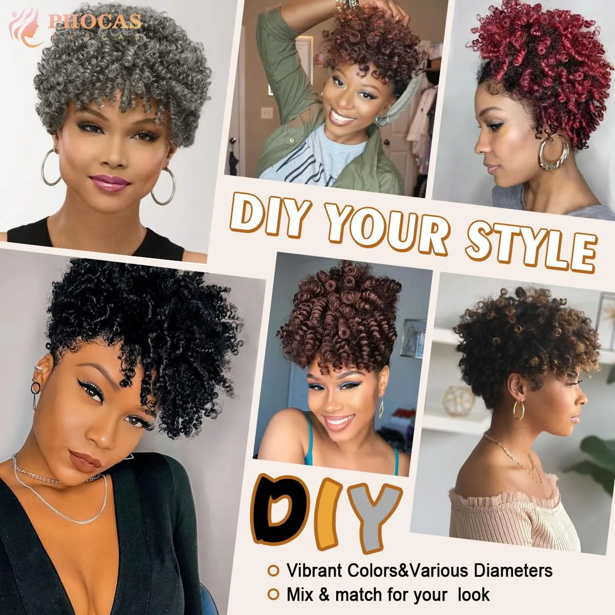 PHOCAS 5Packs 10'' Toin Curl Short Crochet Hair Curl Crochet Braids for Women Natural Black to Golden Blonde