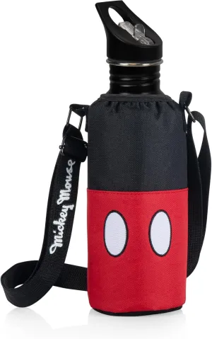 PICNIC TIME Disney Mickey Mouse Bottle Cooler Tote with Bottle, Water Bottle Carrier, (Black with Red Pattern)