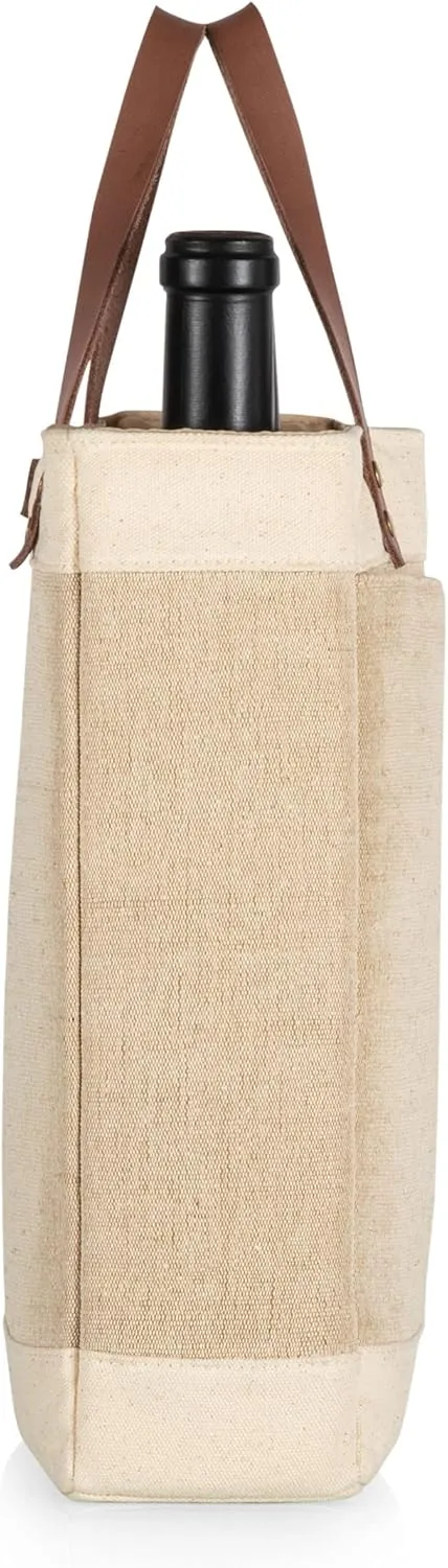 PICNIC TIME NFL Pinot - Jute 2 Bottle Insulated Wine Bag - Wine Tote Bag - Wine Gift Bag, (Beige)