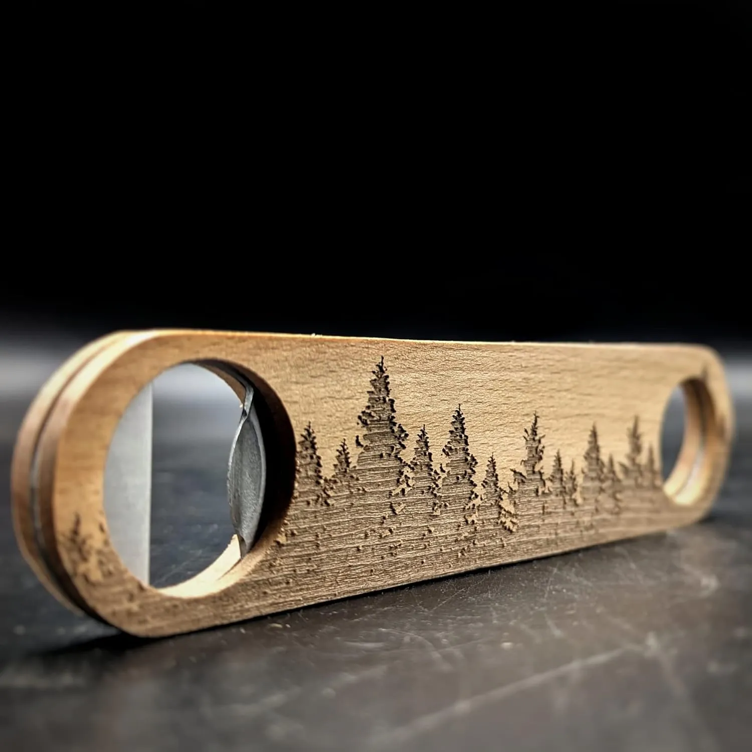 PINE FOREST Engraved Wood Bottle Opener | Inspired by Wilderness Adventures | Double Sided Engraving | Great Adventure Gift Idea!