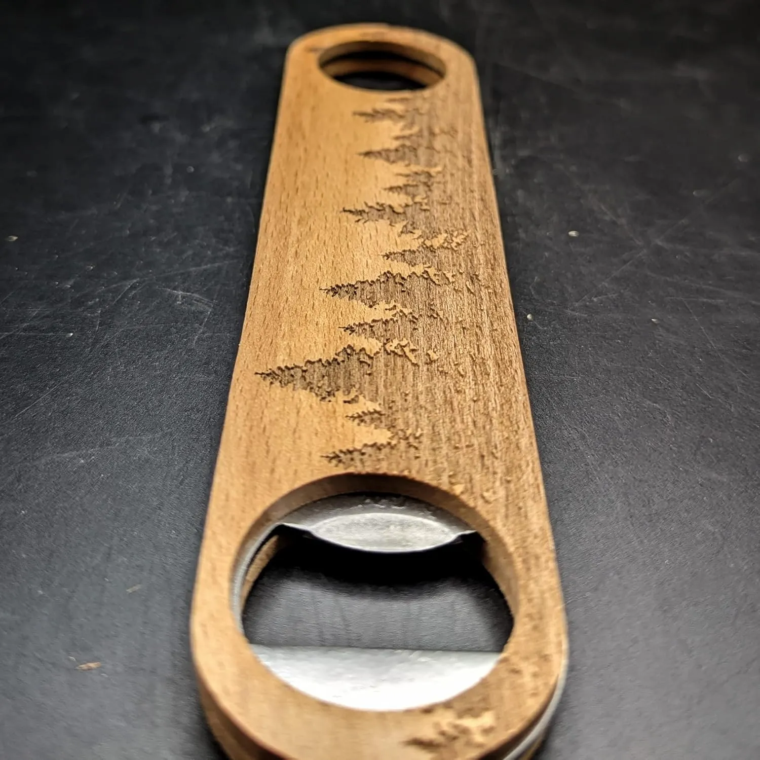 PINE FOREST Engraved Wood Bottle Opener | Inspired by Wilderness Adventures | Double Sided Engraving | Great Adventure Gift Idea!