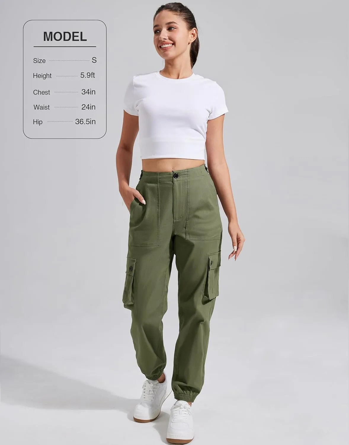 Pioneer Camp Women's Stretchy Cargo Pants with Pockets High-Rise Casual Hiking Cotton Joggers Adjustable Waistband with Belt