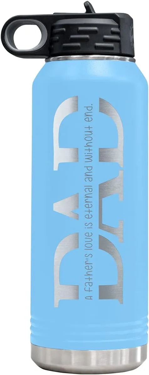PlaqueMaker 32-oz Stainless Steel Customized Water Bottle For Dad- Includes Kids Names- Great for Father's Day, Christmas, His Birthday, or Just Because - Select from a Variety of Colors (Light Blue)